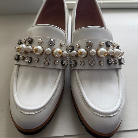 KATE SPADE Loafers Gemstones White Black New York KarryToo Leather Shoe Heel 9.5 - Picture 3 of 9